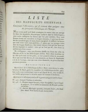 Liste Des Manuscrits Orientaux.