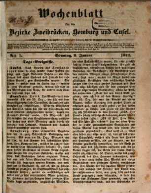 Wochenblatt für die Bezirke Zweibrücken, Homburg und Cusel. 1842