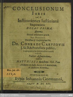 1: Conclusionum Iuris Ad Institutiones Iustiniani Imperatoris Decas ...