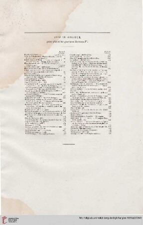 Avis au Relieur pour placer les gravures du tome Ier
