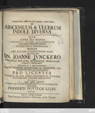 Dissertatio Inavgvralis Medico-Chirvrgica De Abscessuum & Ulcerum Indole Diversa