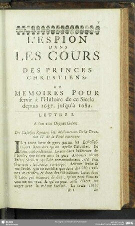 Lettre I - Lettre LXXIII