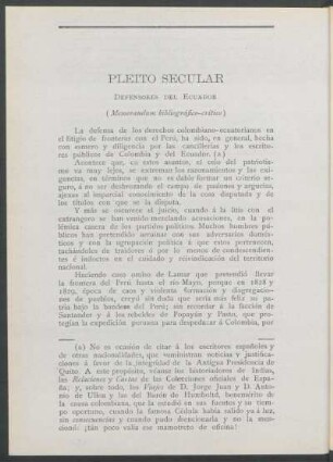 Pleito secular - defensores del Ecuador