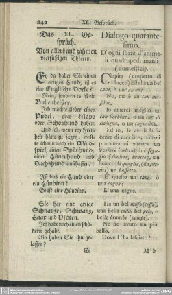 Das XL. Gespräch. Von allerhand zahmen vierfüßigen Thieren