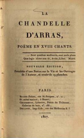 La Chandelle d'Arras : poëme en XVIII chants
