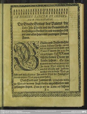 Leichenpredigt : Christliche Leich-Predigt. [Antritt zur Predigt]. Text. Exordium. De Primo. De Secundo