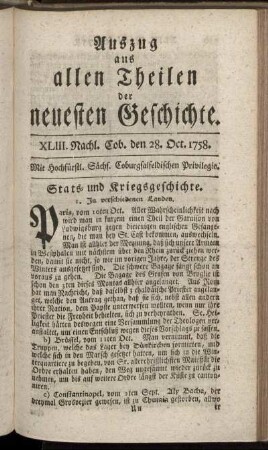 XLIII. Nachl. Cob. den 28. Oct. 1758.