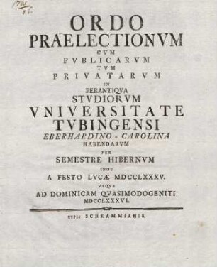 Vorlesungsverzeichnis 1785/86