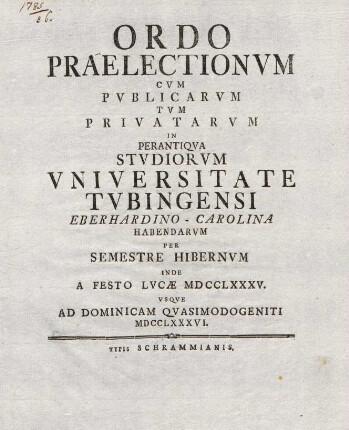Vorlesungsverzeichnis 1785/86