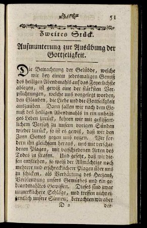 Zweites Stück. Aufmunterung zur Ausübung der Gottseligkeit.