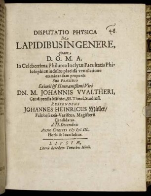 Disputatio Physica De Lapidibus In Genere