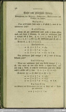 Sechs und zwanzigste Uebung. Wiederholung der Addition, Subtraction, Multiplication und Division der Brüche