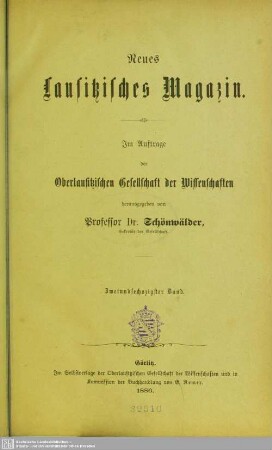 62.1886: Neues lausitzisches Magazin : Zeitschrift der Oberlausitzischen Gesellschaft der Wissenschaften