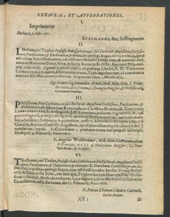 Censurae, Et Approbationes.