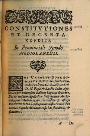 Constitutiones et decreta condita in provinciali Synodo Mediolanensi