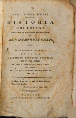 Historia doctrinae Graecorum et Romanorum philosophorum de statu animarum post mortem