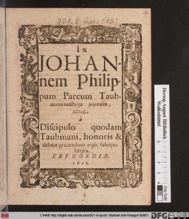 In Johannem Philippum Pareum Taubmano mastyga ieiunum Antilēpsis