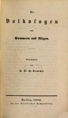 Die Volkssagen von Pommern und Rügen