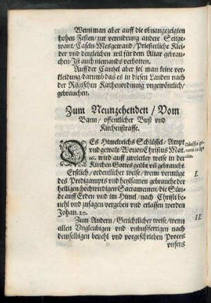 Zum Neunzehenden/ Vom Bann/ offentlicher buß und Kirchenstraffe.