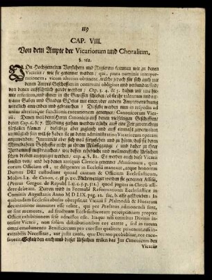 CAP. VIII. Von dem Ampte der Vicariorum und Choralium.