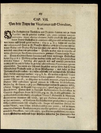 CAP. VIII. Von dem Ampte der Vicariorum und Choralium.