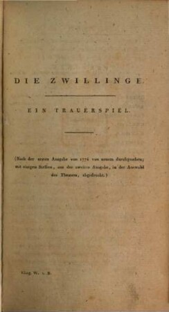 F. M. Klingers Werke. 1, Theater ; Theil 1