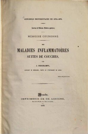 Des Maladies inflammatoires suites de couches