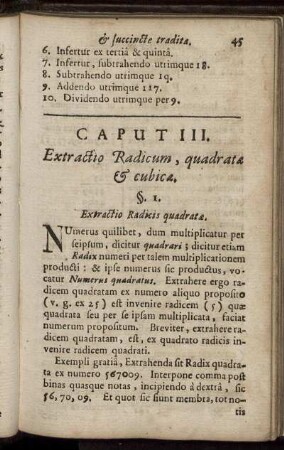 Caput III. Extractio Radicum, quadratae & cubicae.