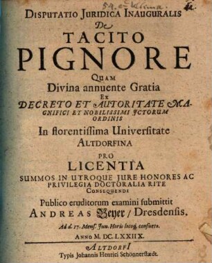 Disp. iur. inaug. de tacito pignore