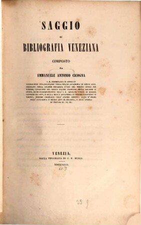 Saggio di bibliografia veneziana. 1