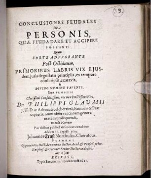 Conclusiones Feudales De Personis, Quae Feuda Dare Et Accipere Possunt