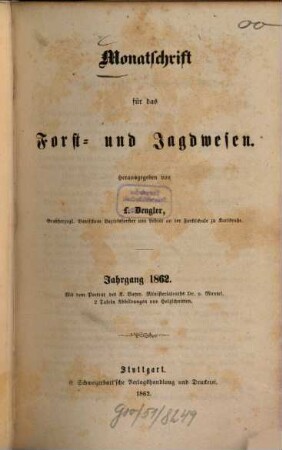 Monatschrift für das Forst- und Jagdwesen. 1862, 1862