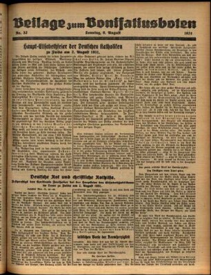 Zweite Ausgabe vom Sonntag, den 09. August 1931.