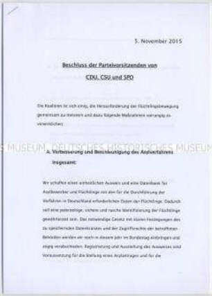 Informationsmaterial der CDU zur Asyl- und Flüchtlingspolitik