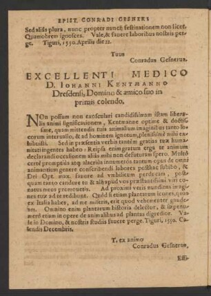 Excellenti Medico D. Iohanni Kentmanno Dresdensi, Domino & amico suo in primis colendo.