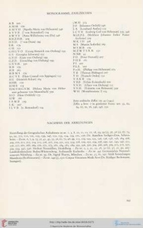 Monogramme, Zahlzeichen; Nachweis der Abbildungen