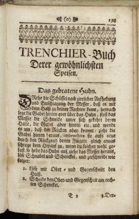 Trenchier-Buch Derer gewöhnlichsten Speisen.