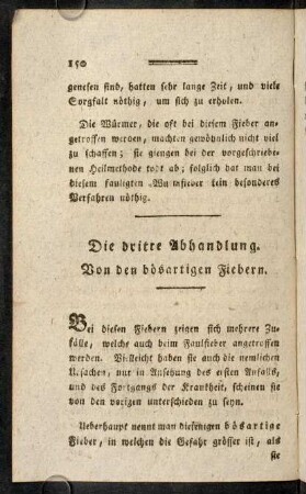 150-157, Die dritte Abhandlung. Von den bösartigen Fiebern.