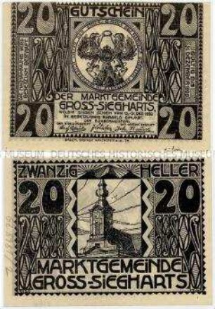 20 Heller, Notgeldschein der Gemeinde Gross-Siegharts