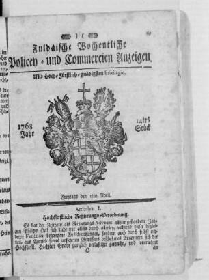 14tes Stück, Ausgabe vom 1. April 1768