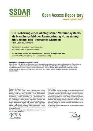 Die Sicherung eines ökologischen Verbundsystems als Handlungsfeld der Raumordnung - Umsetzung am Beispiel des Freistaates Sachsen
