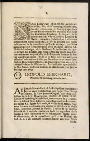 1-10, Nous Leopold Eberhard par la Grace ...; ...