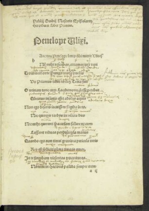 Publii Ovidii Nasonis Epistolarum Heroidum Liber Primus.