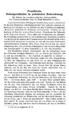 Preußische Schulgeschichte in polnischer Beleuchtung : ein Beitrag zu preußisch-polnischen Schulgeschichte