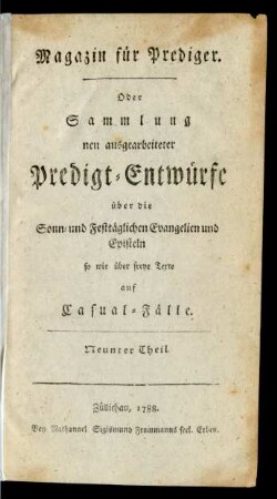 Neunter Theil 1788: Magazin für Prediger
