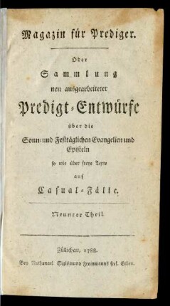 Neunter Theil 1788: Magazin für Prediger