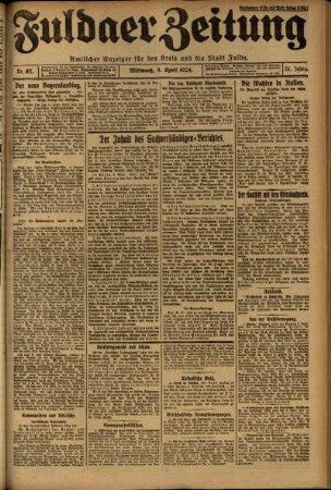 Erste Ausgabe vom Mittwoch, den 09. April 1924.