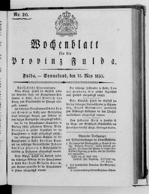 Nr. 20, Ausgabe vom 15. Mai 1830