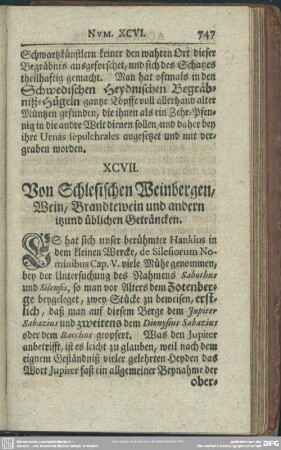XCVII. Von Schlesischen Weinbergen, Wein, Brandtewein und andern itzund üblichen Geträncken