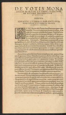 De Votis Monasticis Martini Lutheri Iudicium ...